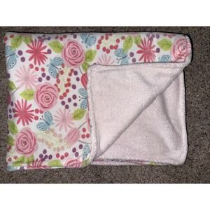 Parent's Choice Floral Baby Blanket Pink Butterfly Rowers Blue Green